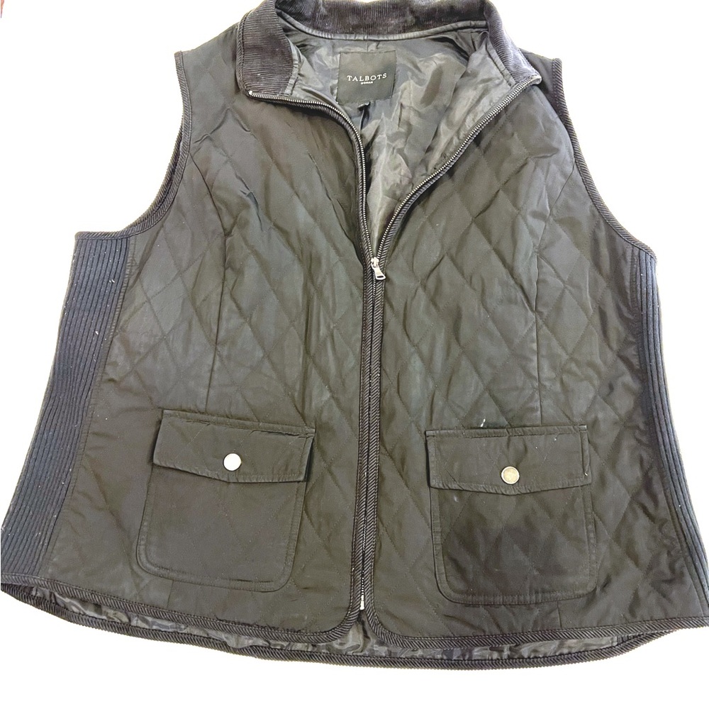 Talbots Black Quilted Button Front Vest